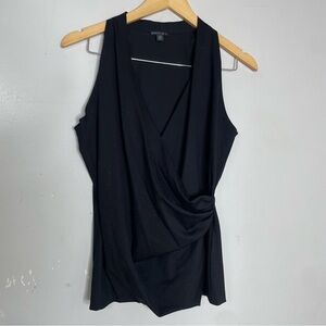Lafayette 148 New York Womens‎ Cotton Knit Ruched V-Neck Tank Top Black M READ